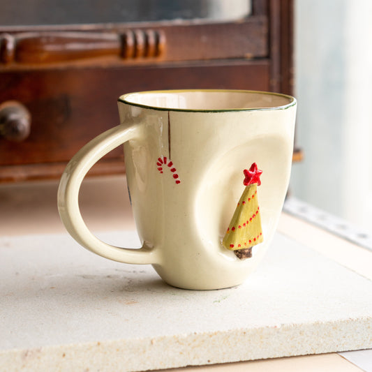 Pine Tree Unique Pottery Mug, Christmas Coffee Mug, Unique Holiday Gift