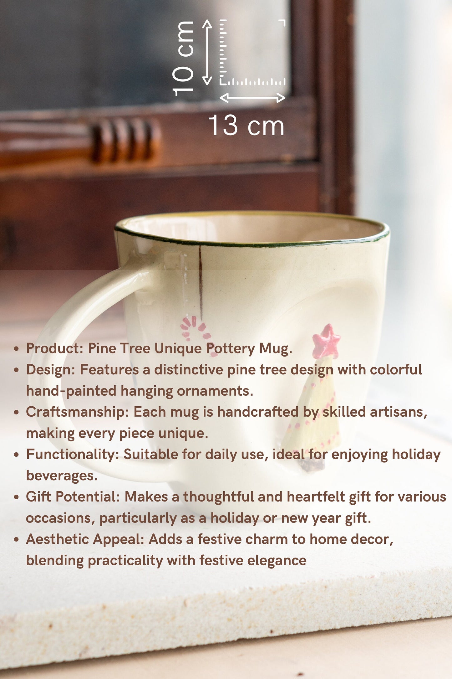 Pine Tree Unique Pottery Mug, Christmas Coffee Mug, Unique Holiday Gift