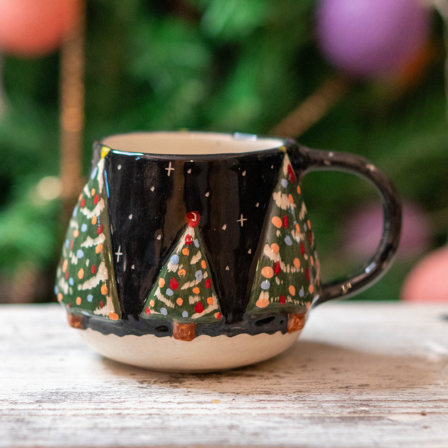 New Year Tree Christmas Coffee Mug, Pottery Mug Valentines Gift