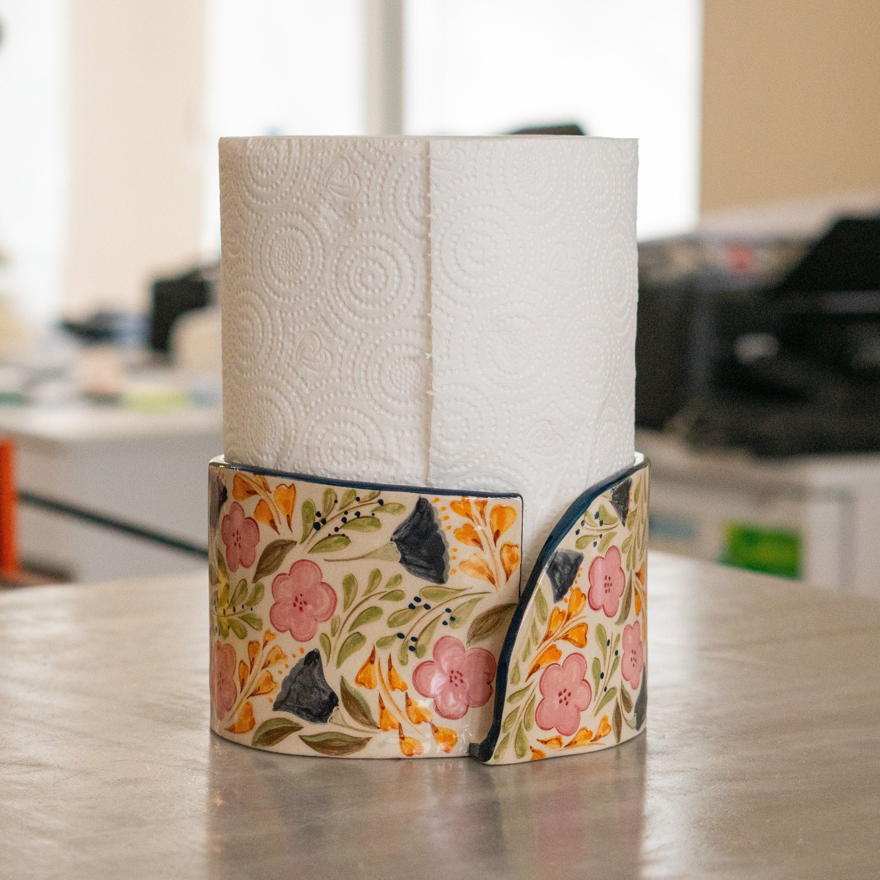 Floral paper towel holder sale