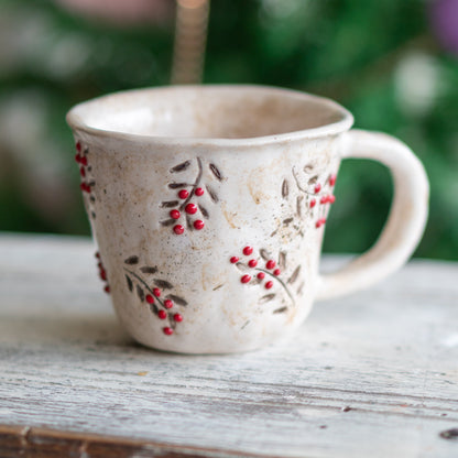 Vintage Christmas Pottery Mug, Handmade Ceramic Coffee Mug, Unique Holiday Gift