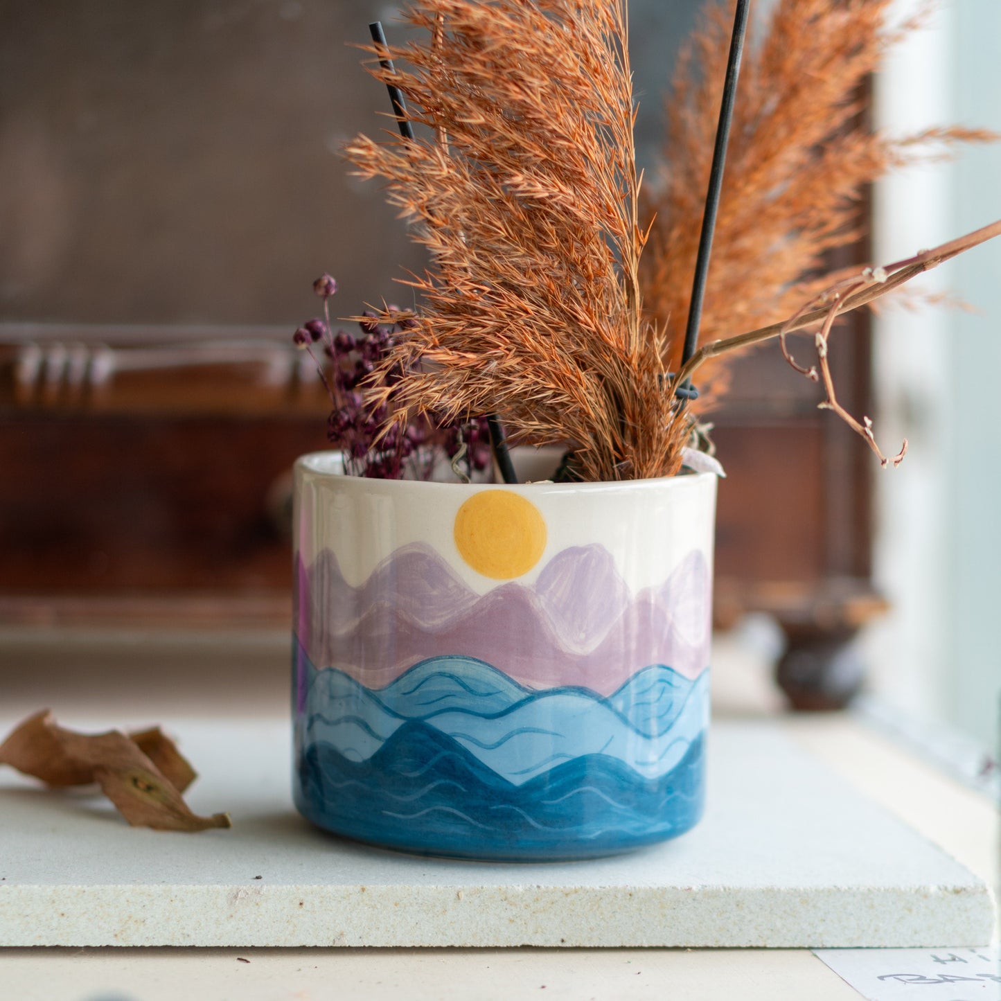 Unique Planter Ceramic Flower Pot, Sea and Sun Theme Tropical Decor, Unique Holiday Gift