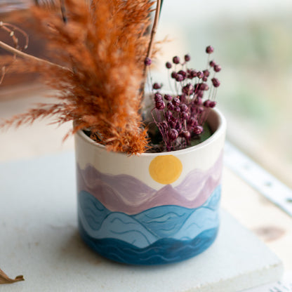 Unique Planter Ceramic Flower Pot, Sea and Sun Theme Tropical Decor, Unique Holiday Gift