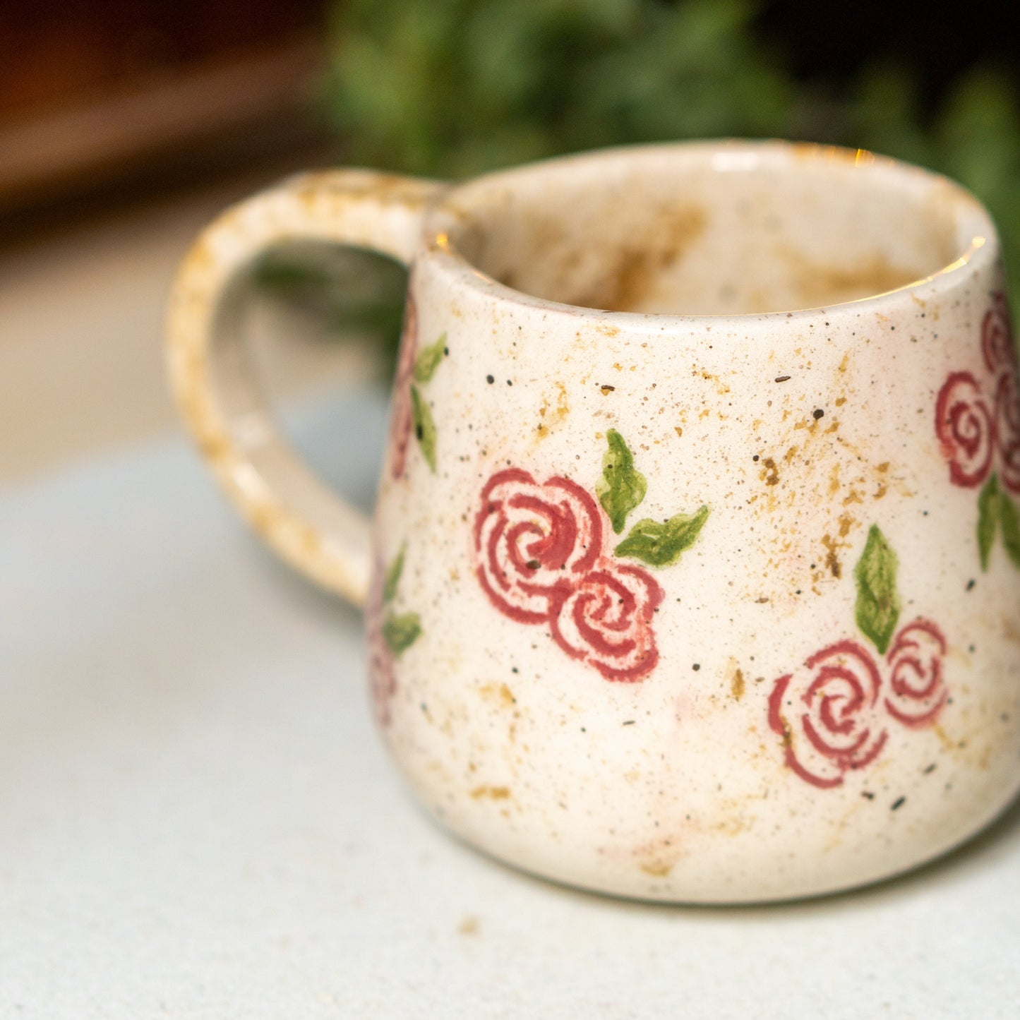 Rose Flower Pottery Mug - Ceramic Mug, Handmade Coffee Mug, Blossom Decorated Mug