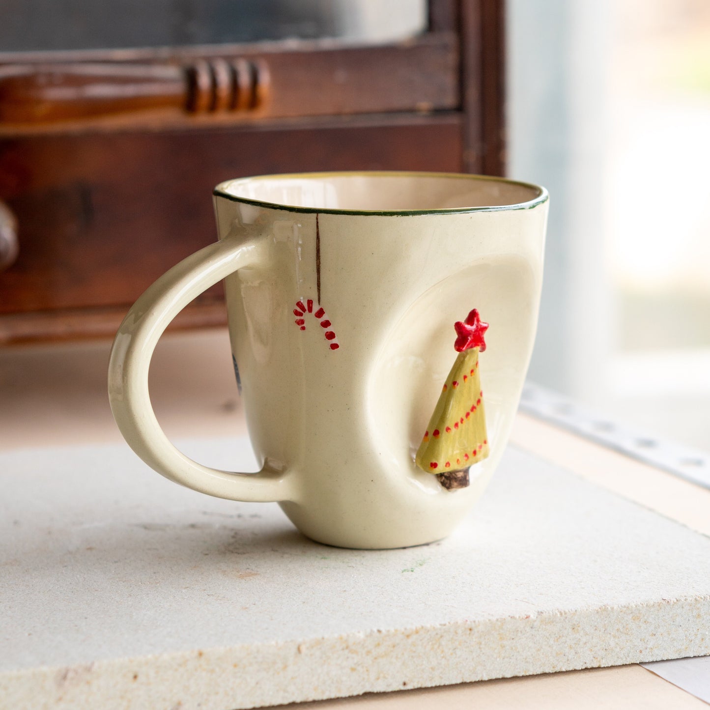 Pine Tree Unique Pottery Mug, Christmas Coffee Mug, Unique Holiday Gift