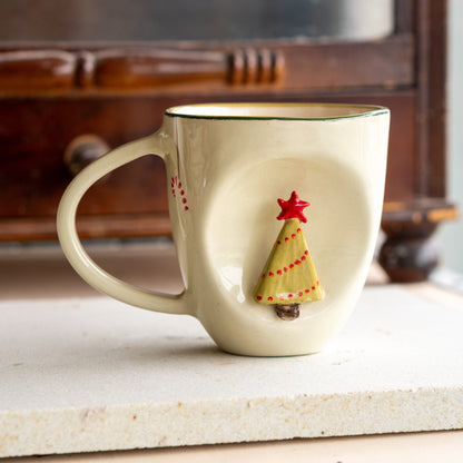 Pine Tree Unique Pottery Mug, Christmas Coffee Mug, Unique Holiday Gift