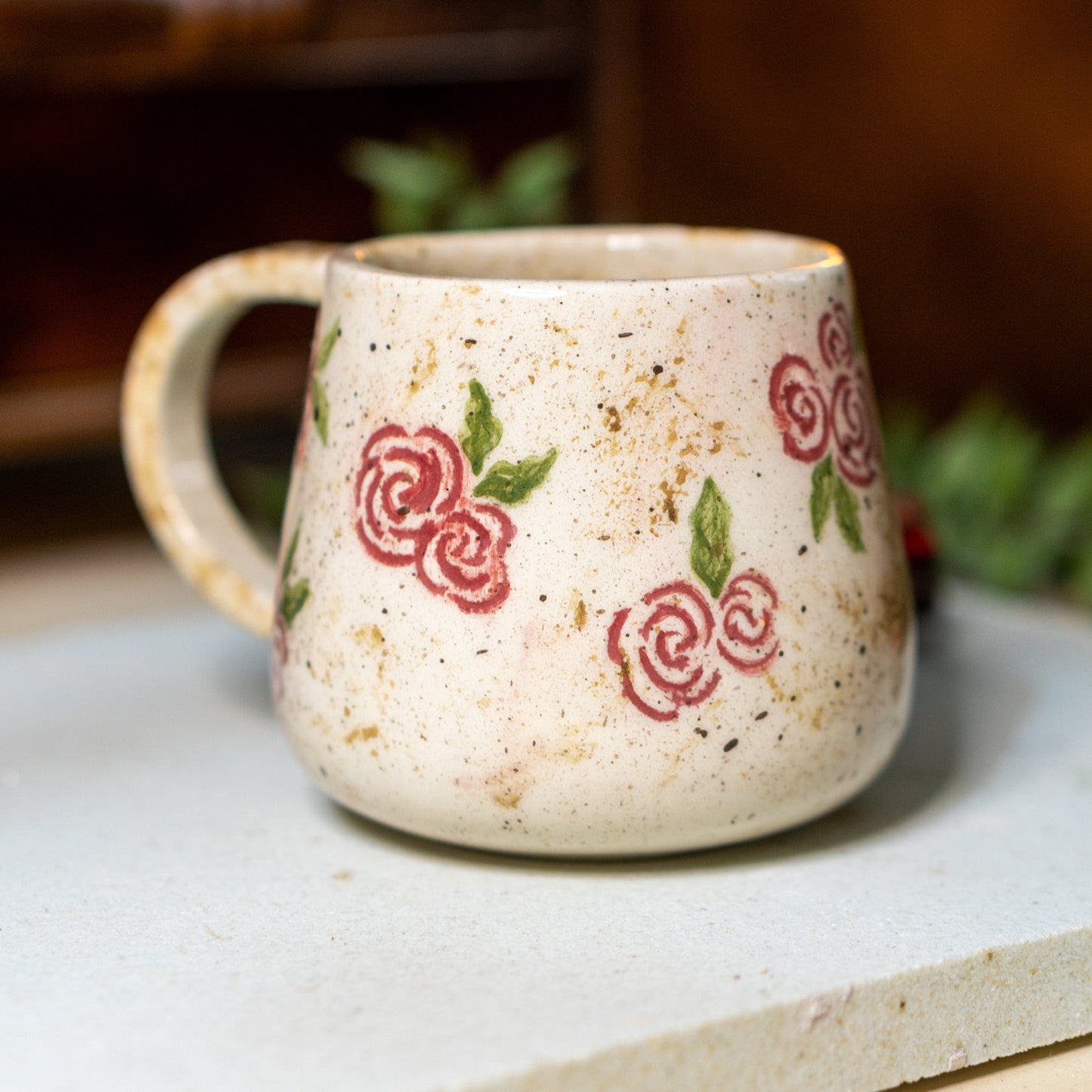 Rose Flower Pottery Mug - Ceramic Mug, Handmade Coffee Mug, Blossom Decorated Mug