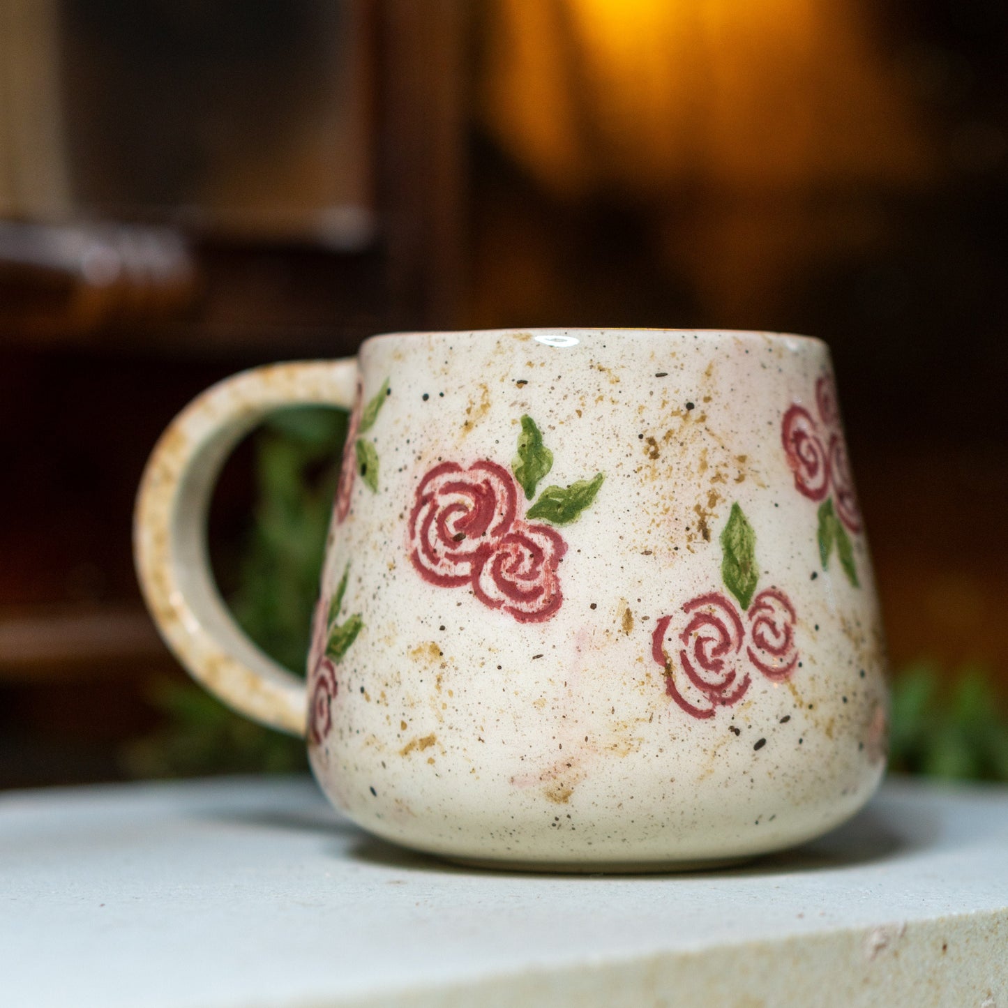 Rose Flower Pottery Mug - Ceramic Mug, Handmade Coffee Mug, Blossom Decorated Mug