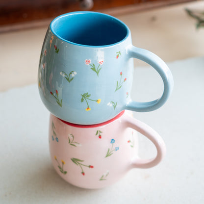 Flower Decorated Mug - Blossom Pottery Mug, Handmade Ceramic Mug, Unique Gift Mug