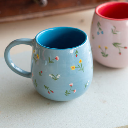 Flower Decorated Mug - Blossom Pottery Mug, Handmade Ceramic Mug, Unique Gift Mug