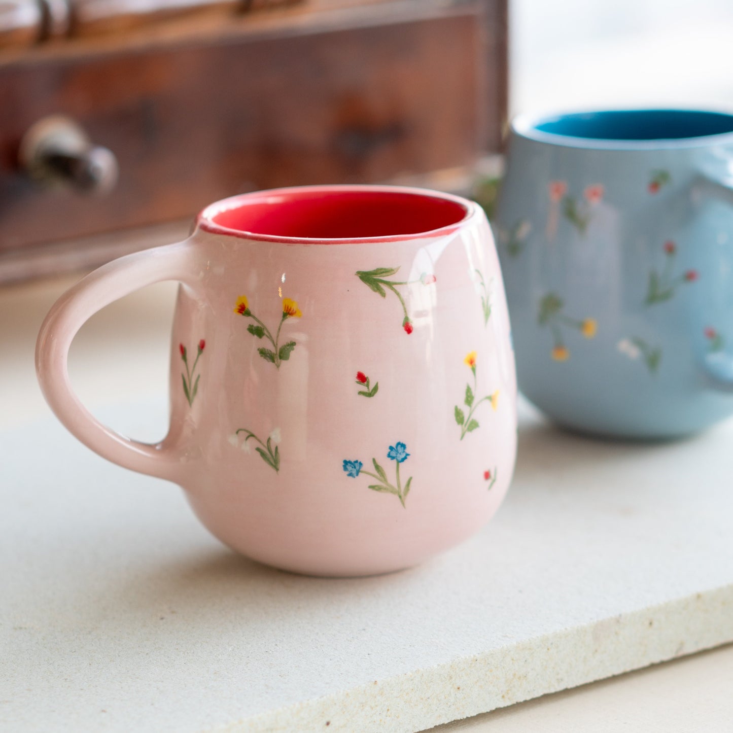 Flower Decorated Mug - Blossom Pottery Mug, Handmade Ceramic Mug, Unique Gift Mug