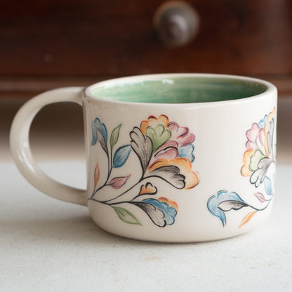 Floral Coffee Mug - Flower Tea Cup, Handmade Vibrant Ceramic Mug, Colorful Unique Gift