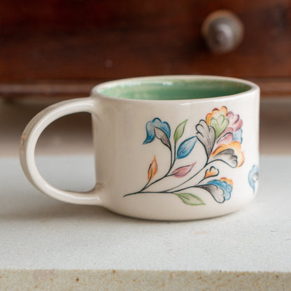 Floral Coffee Mug - Flower Tea Cup, Handmade Vibrant Ceramic Mug, Colorful Unique Gift