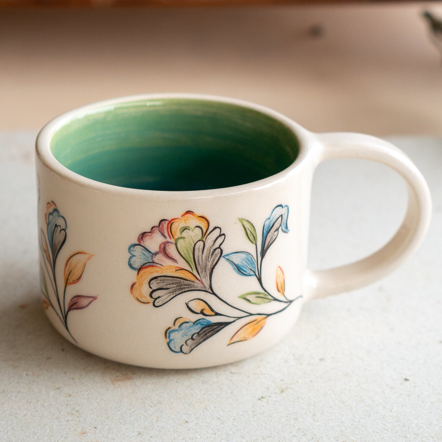 Floral Coffee Mug - Flower Tea Cup, Handmade Vibrant Ceramic Mug, Colorful Unique Gift