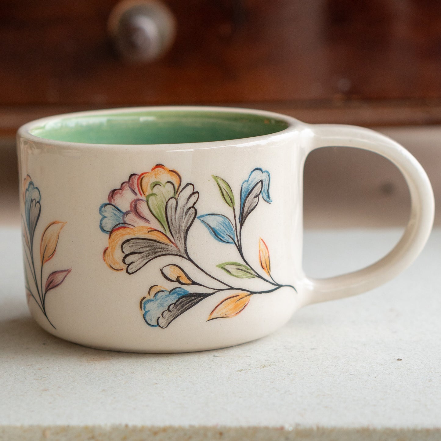 Floral Coffee Mug - Flower Tea Cup, Handmade Vibrant Ceramic Mug, Colorful Unique Gift