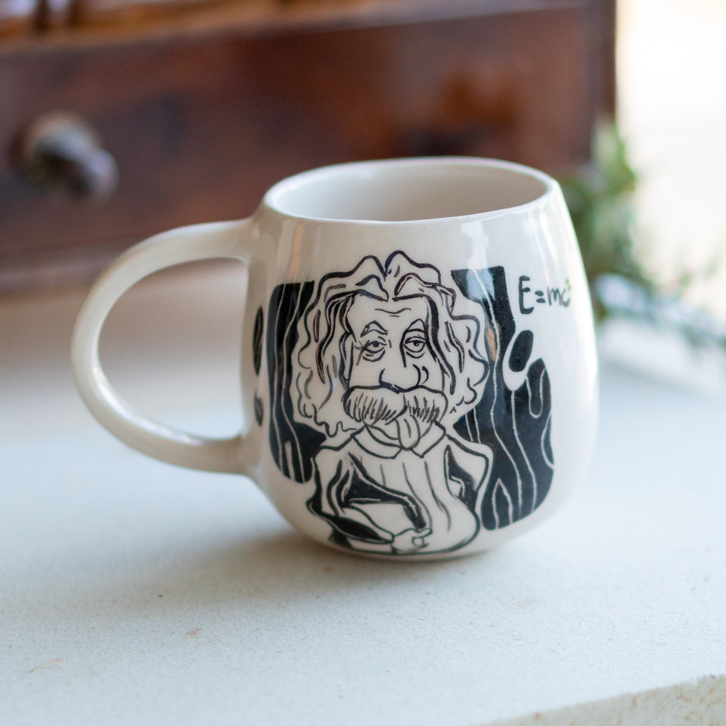 Einstein Cartoon Mug - Handmade Ceramic Mug, Science Gift - Funny Mug