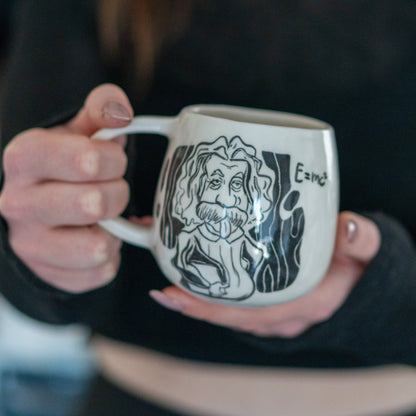 Einstein Cartoon Mug - Handmade Ceramic Mug, Science Gift - Funny Mug