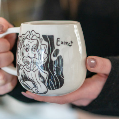 Einstein Cartoon Mug - Handmade Ceramic Mug, Science Gift - Funny Mug