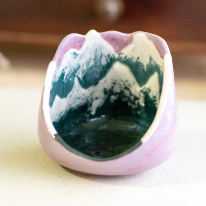 Mountain Scene Ceramic Tea Light Holder - Cozy Home Decor Snowy Mountain - Ceramic Candle Holder