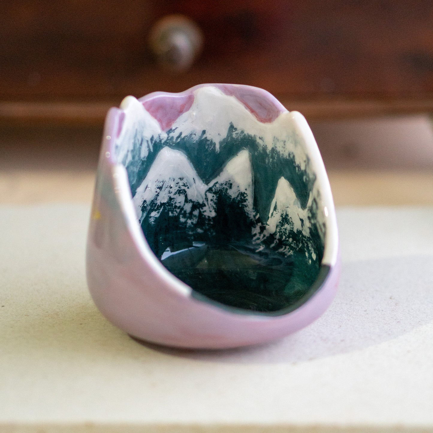 Mountain Scene Ceramic Tea Light Holder - Cozy Home Decor Snowy Mountain - Ceramic Candle Holder