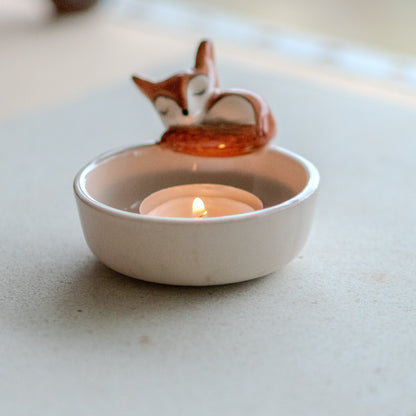 Cute Tea Light Holder - Sleeping Fox Candle Holder, Handmade Home Decor, Valentines Day Gift