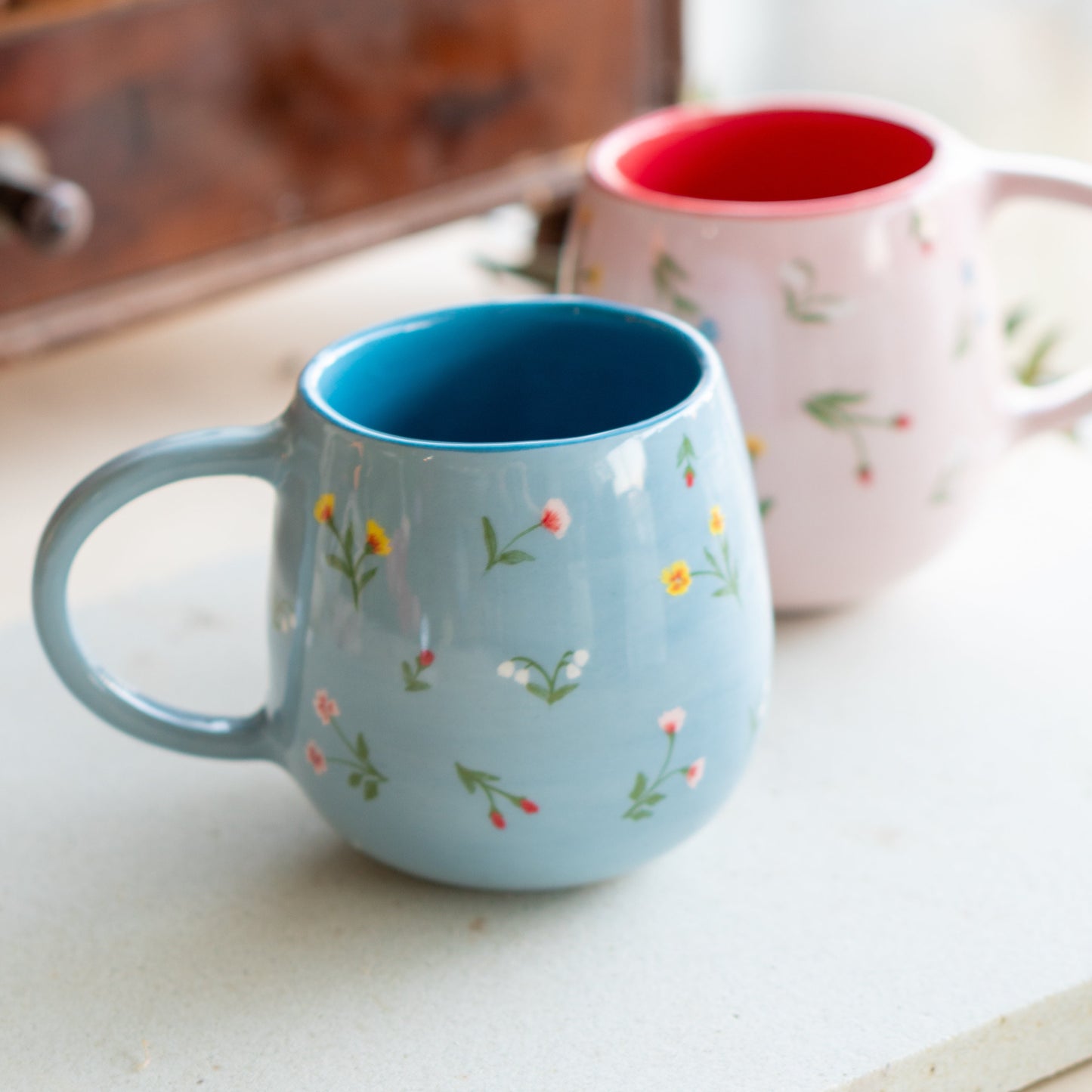 Flower Decorated Mug - Blossom Pottery Mug, Handmade Ceramic Mug, Unique Gift Mug