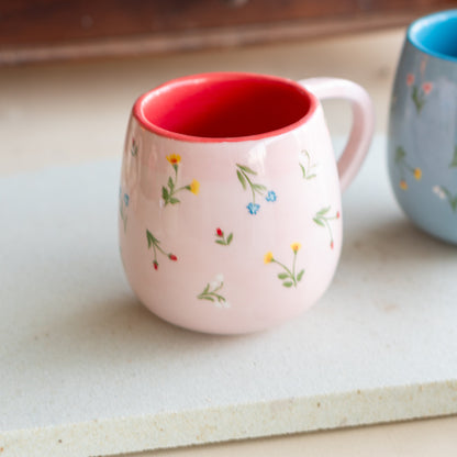 Flower Decorated Mug - Blossom Pottery Mug, Handmade Ceramic Mug, Unique Gift Mug