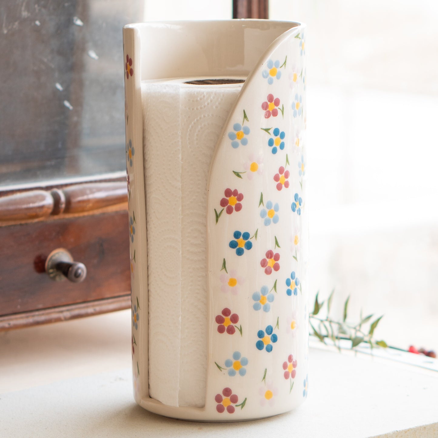 Paper Towel Holder - Floral Towel Rack, Ceramic Freestanding Towel Holder, Handmade Decorative Paper Roll Holder