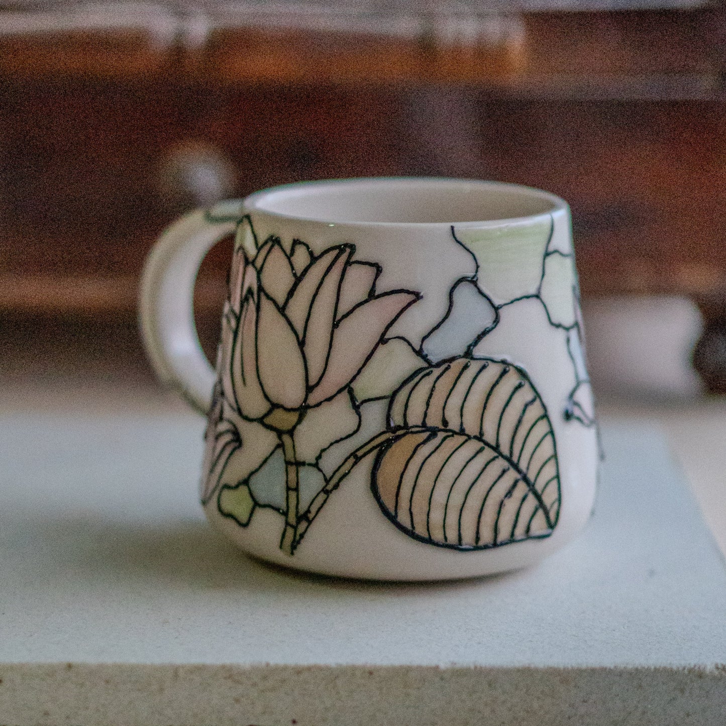 Lotus Flower Coffee Mug, Handmade Ceramic Mug, Flower Decor Floral Mug