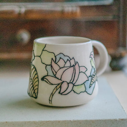 Lotus Flower Coffee Mug, Handmade Ceramic Mug, Flower Decor Floral Mug