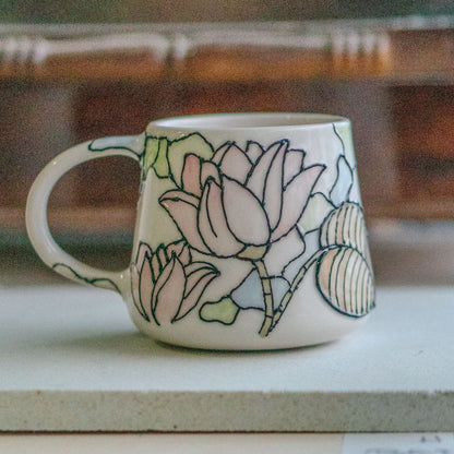 Lotus Flower Coffee Mug, Handmade Ceramic Mug, Flower Decor Floral Mug