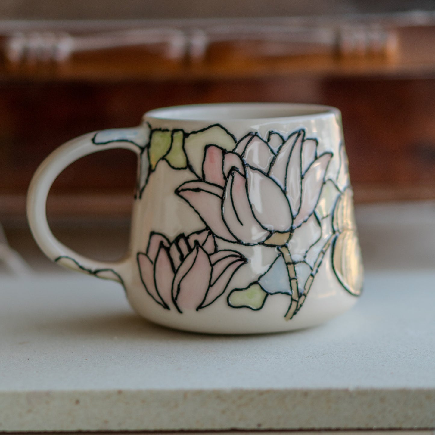 Lotus Flower Coffee Mug, Handmade Ceramic Mug, Flower Decor Floral Mug