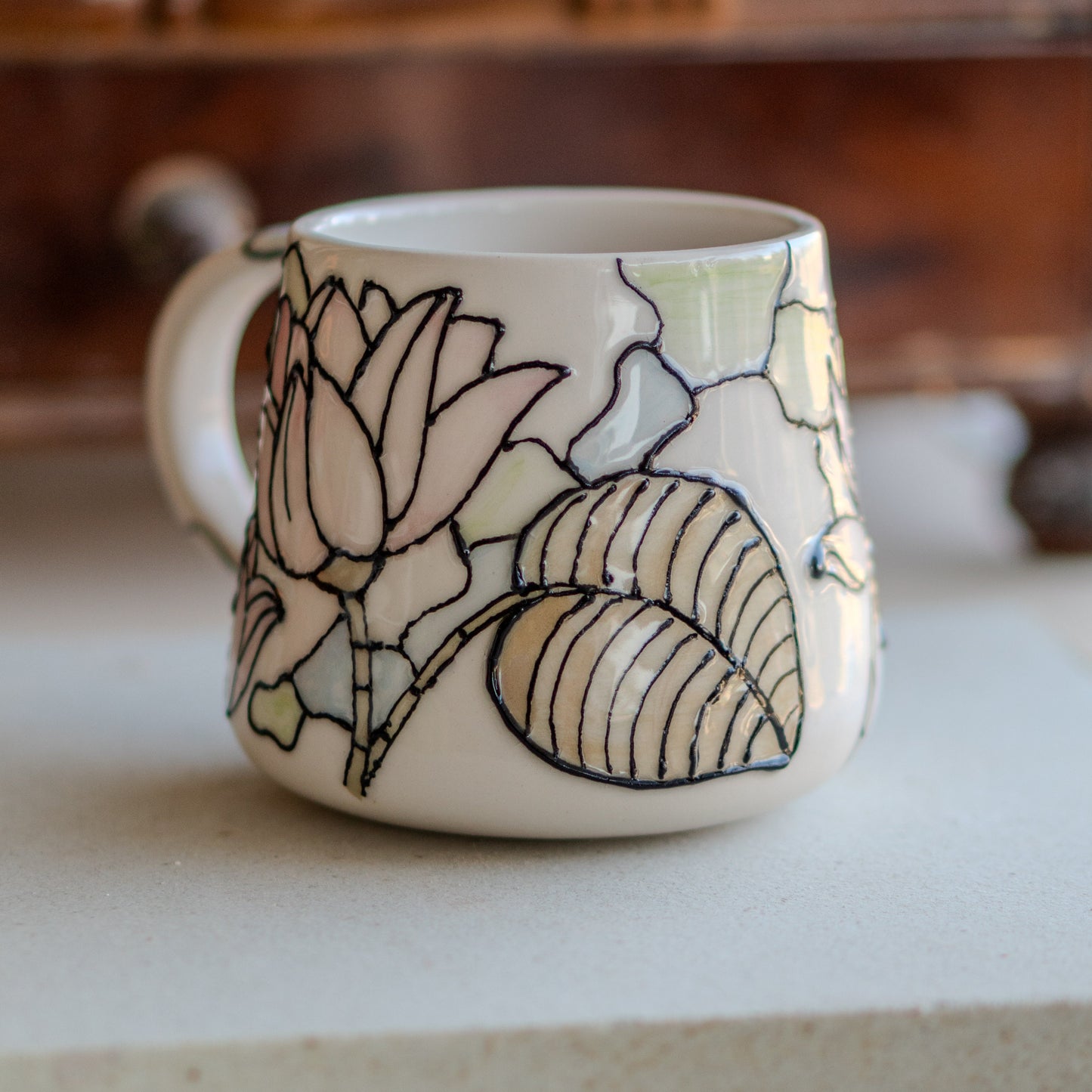 Lotus Flower Coffee Mug, Handmade Ceramic Mug, Flower Decor Floral Mug