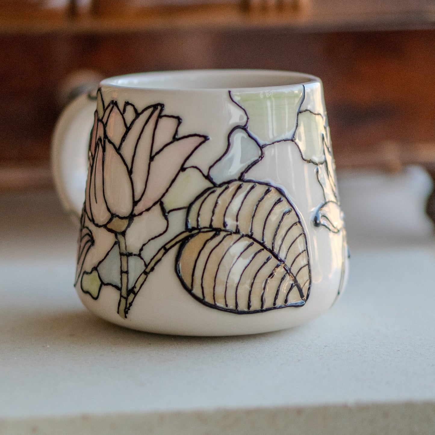 Lotus Flower Coffee Mug, Handmade Ceramic Mug, Flower Decor Floral Mug