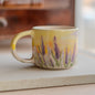 Lavender - Handmade Coffee Mug, Lavender Garden Floral Mug, Watercolor Painted Ceramic Mug, Sunset Landscape