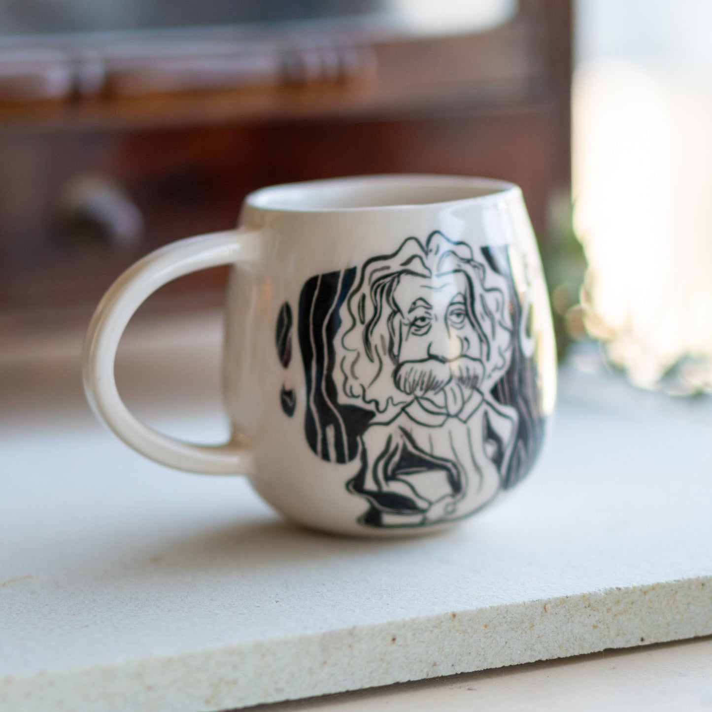 Einstein Cartoon Mug - Handmade Ceramic Mug, Science Gift - Funny Mug