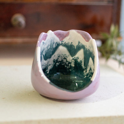 Mountain Scene Ceramic Tea Light Holder - Cozy Home Decor Snowy Mountain - Ceramic Candle Holder