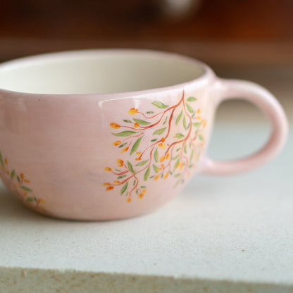 Floral Coffee Cup - Handmade Ceramic Mug, Pottery Mug, Tree Decorated Mug