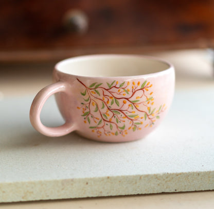 Floral Coffee Cup - Handmade Ceramic Mug, Pottery Mug, Tree Decorated Mug