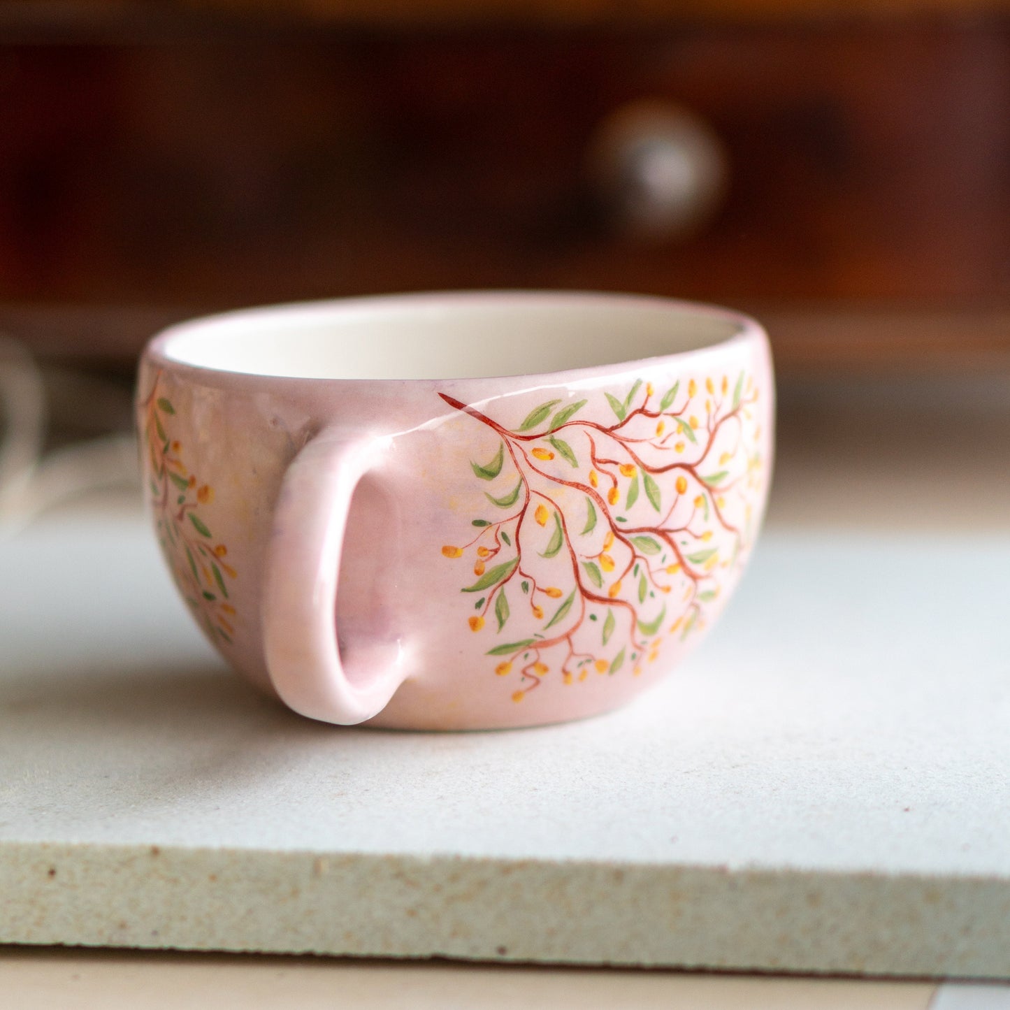 Floral Coffee Cup - Handmade Ceramic Mug, Pottery Mug, Tree Decorated Mug