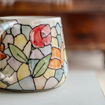 Lotus Flower Coffee Mug, Stained Glass Style, Handmade Ceramic Mug, Flower Decor Floral Mug