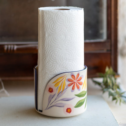 Flower Decorated Paper Towel Holder, Ceramic Towel Rack, Decorative Kitchen Storage