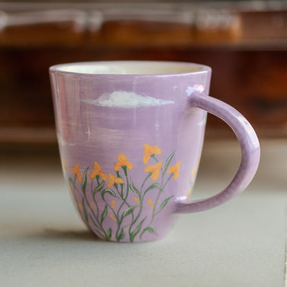 Floral Mug - Landscape Decorated Mug, Handmade Ceramic Mug, Flower Decorated Mug