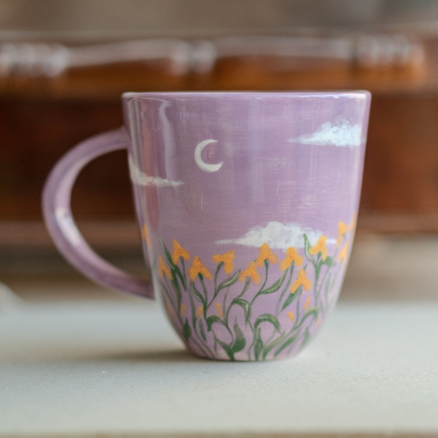 Floral Mug - Landscape Decorated Mug, Handmade Ceramic Mug, Flower Decorated Mug