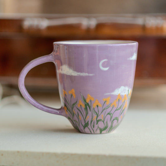 Floral Mug - Landscape Decorated Mug, Handmade Ceramic Mug, Flower Decorated Mug