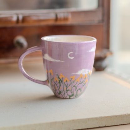 Floral Mug - Landscape Decorated Mug, Handmade Ceramic Mug, Flower Decorated Mug