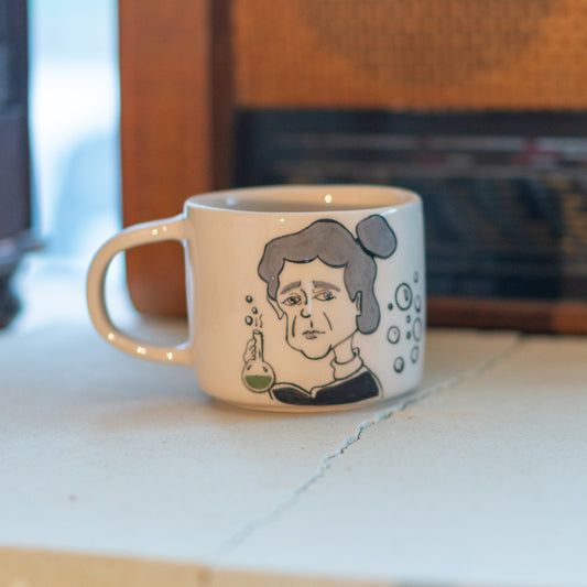 Marie Curie Cartoon Mug - Handmade Coffee Mug, Science Lover Gift Idea