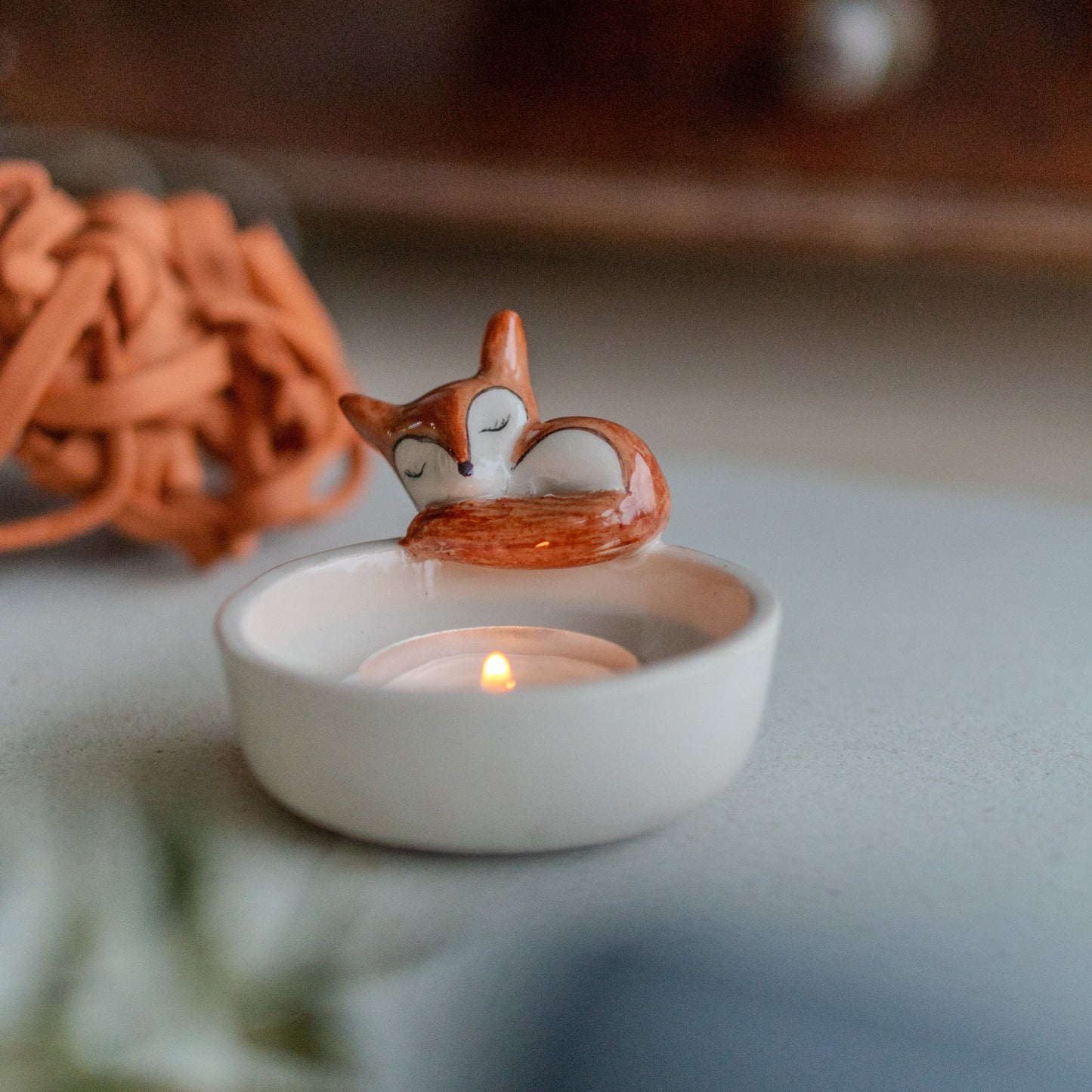 Cute Tea Light Holder - Sleeping Fox Candle Holder, Handmade Home Decor, Valentines Day Gift