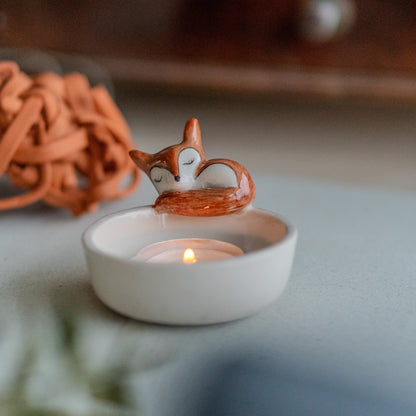 Cute Tea Light Holder - Sleeping Fox Candle Holder, Handmade Home Decor, Valentines Day Gift