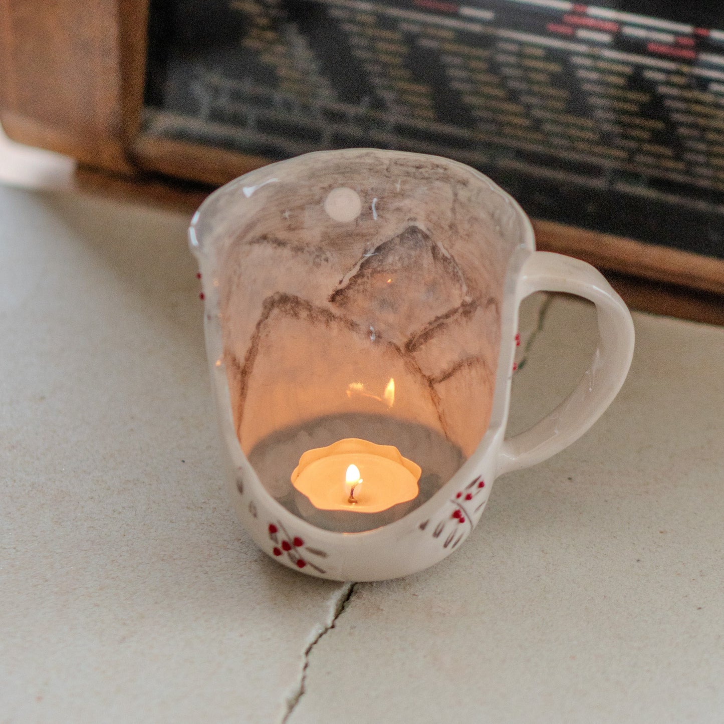 Votive Candle Holder - Winter Tea Light Holder, Mountain Candle Holder, Handmade Candle Holder